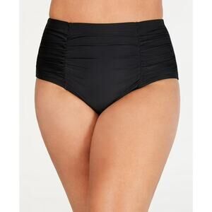Island Escape South Beach Ruched High-Waist Bikini Swim Bottom Black 20W NEW
